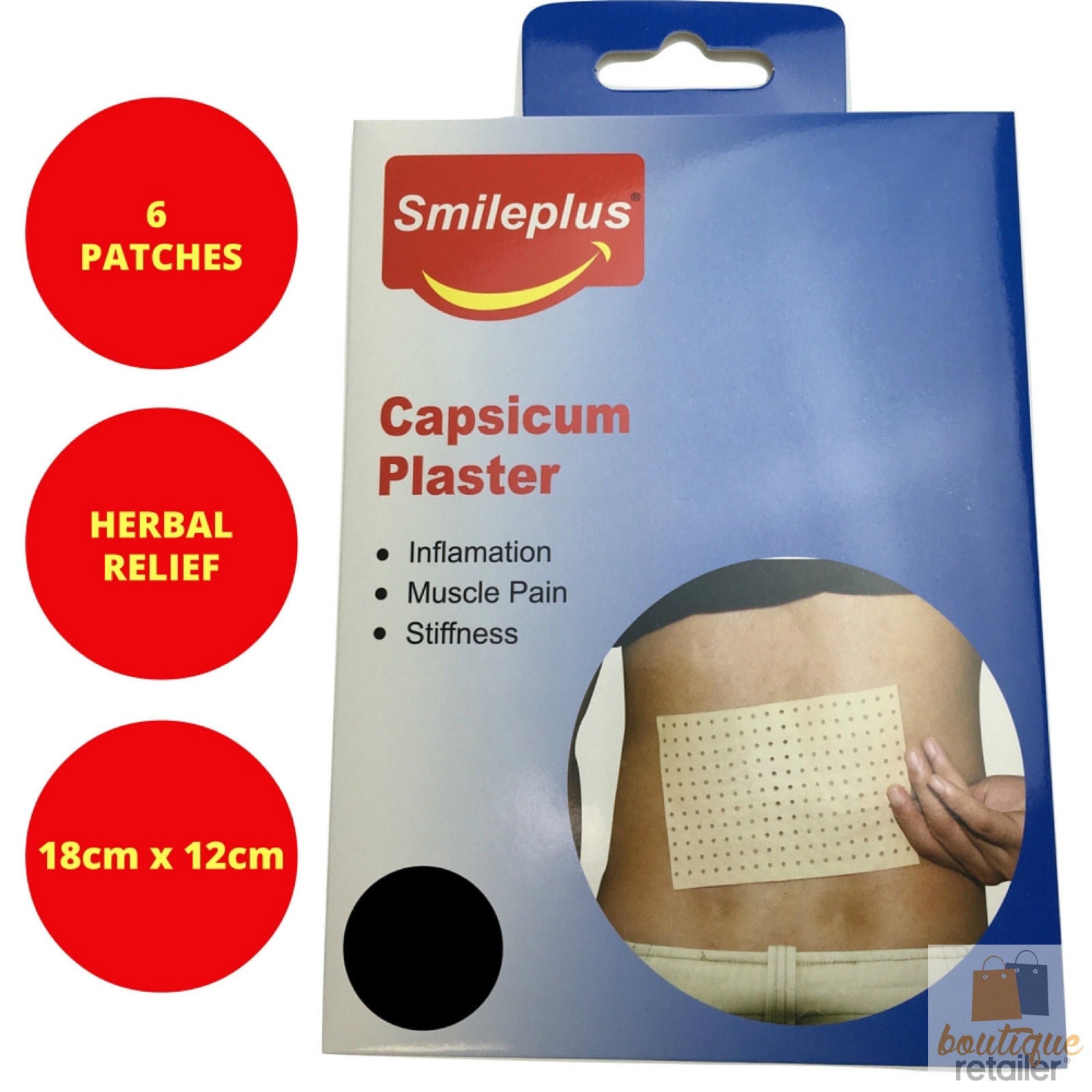 Premium Capsicum Herbal Plaster Patches 18x12cm 6 Pack Cut-to-Size Comfort Pads