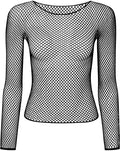 Premium Women's Black Long Sleeve Fishnet Mesh Sheer Party Top