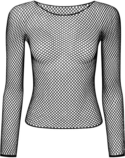 Premium Women's Black Long Sleeve Fishnet Mesh Sheer Party Top