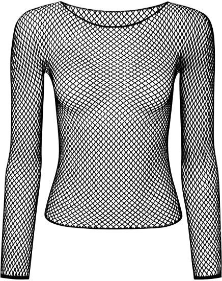 Premium Women's Black Long Sleeve Fishnet Mesh Sheer Party Top
