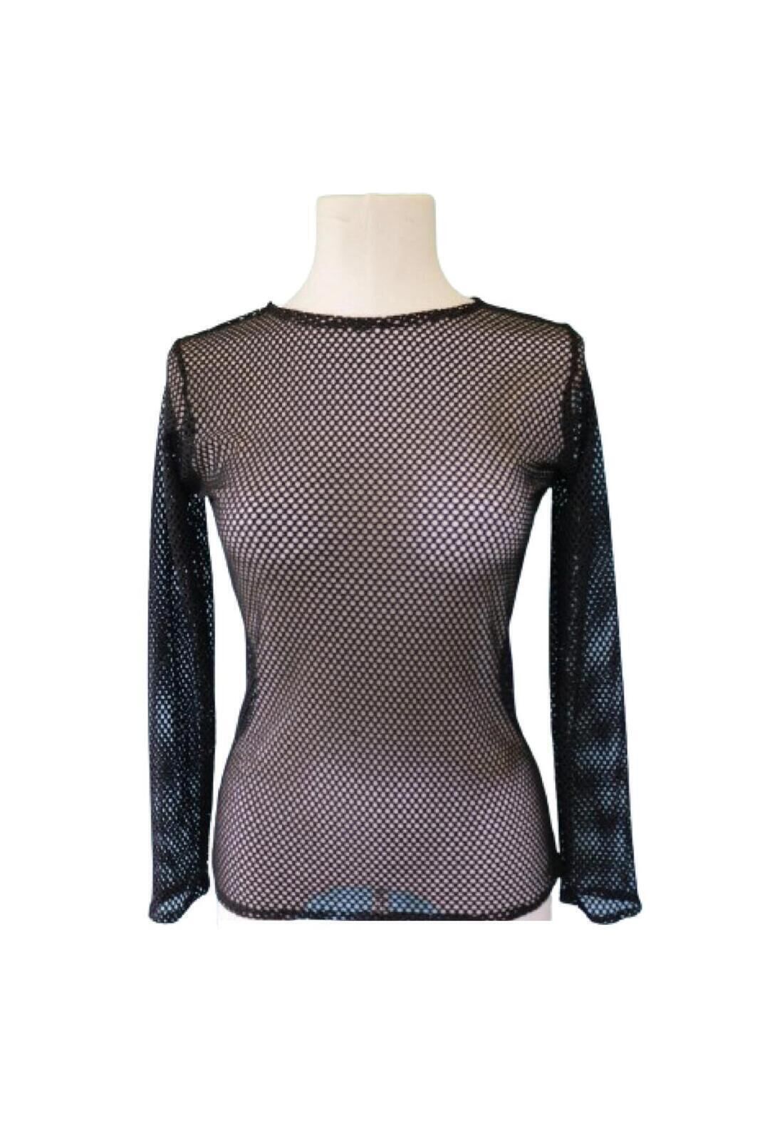 Premium Women's Black Long Sleeve Fishnet Mesh Sheer Party Top