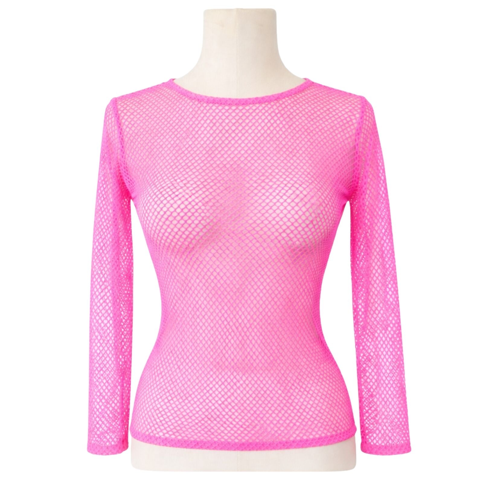 Premium Women's Light Pink Long Sleeve Fishnet Mesh Sheer Party Top