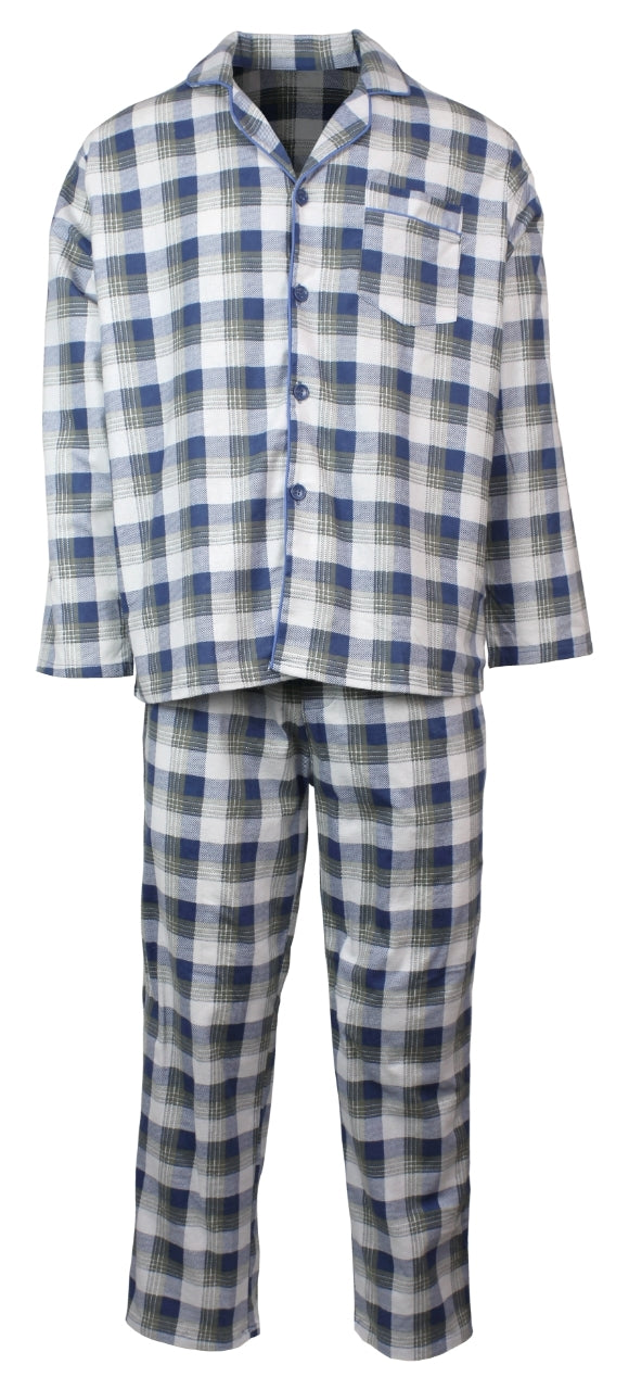 Premium Men's Light Blue Check 100% Cotton Flannelette Pyjama Set S