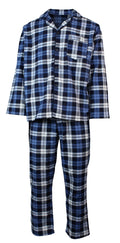 Premium Men's Blue Multi Check 100% Cotton Flannelette Pyjama Set S