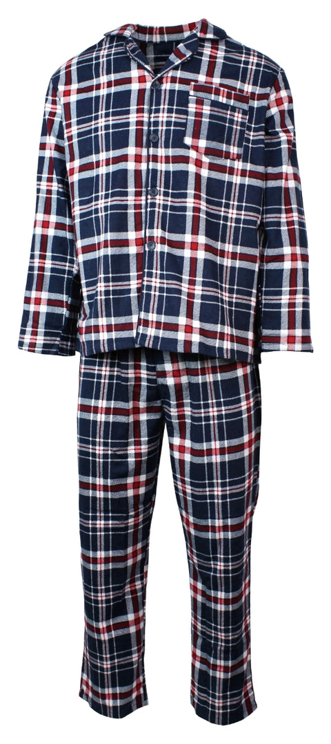 Premium Men's Navy Red Check 100% Cotton Flannelette Pyjama Set S
