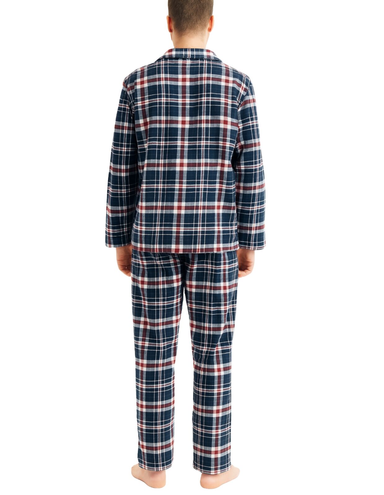 Premium Men's Navy Red Check 100% Cotton Flannelette Pyjama Set S