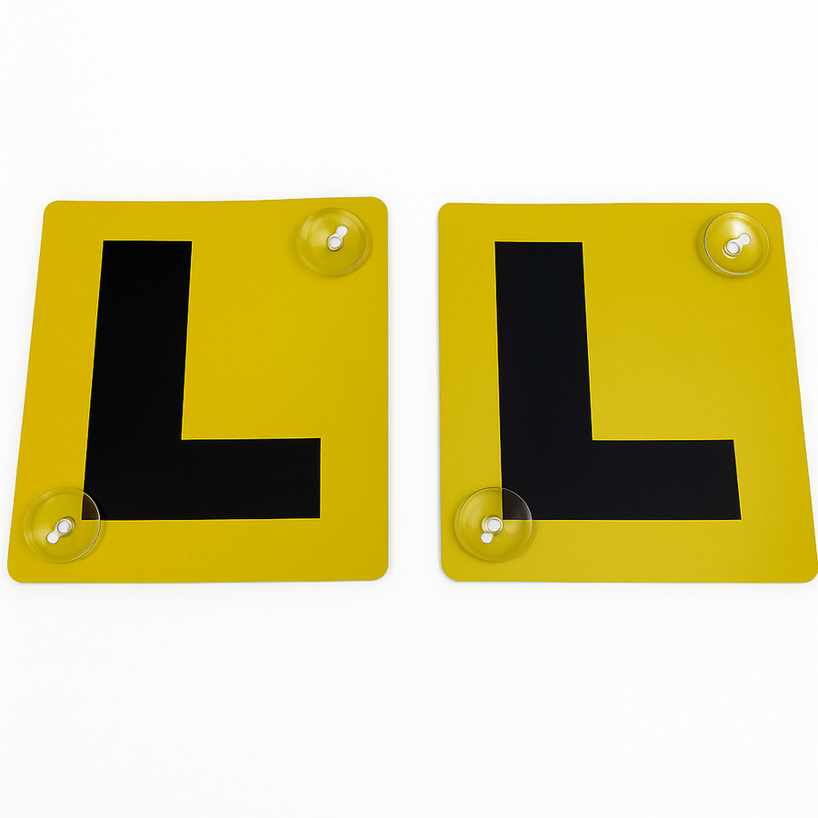 Premium Yellow Black Learner L Plates with Suction Cups 2 Pack