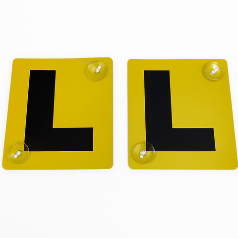 Premium Yellow Black Learner L Plates with Suction Cups 2 Pack