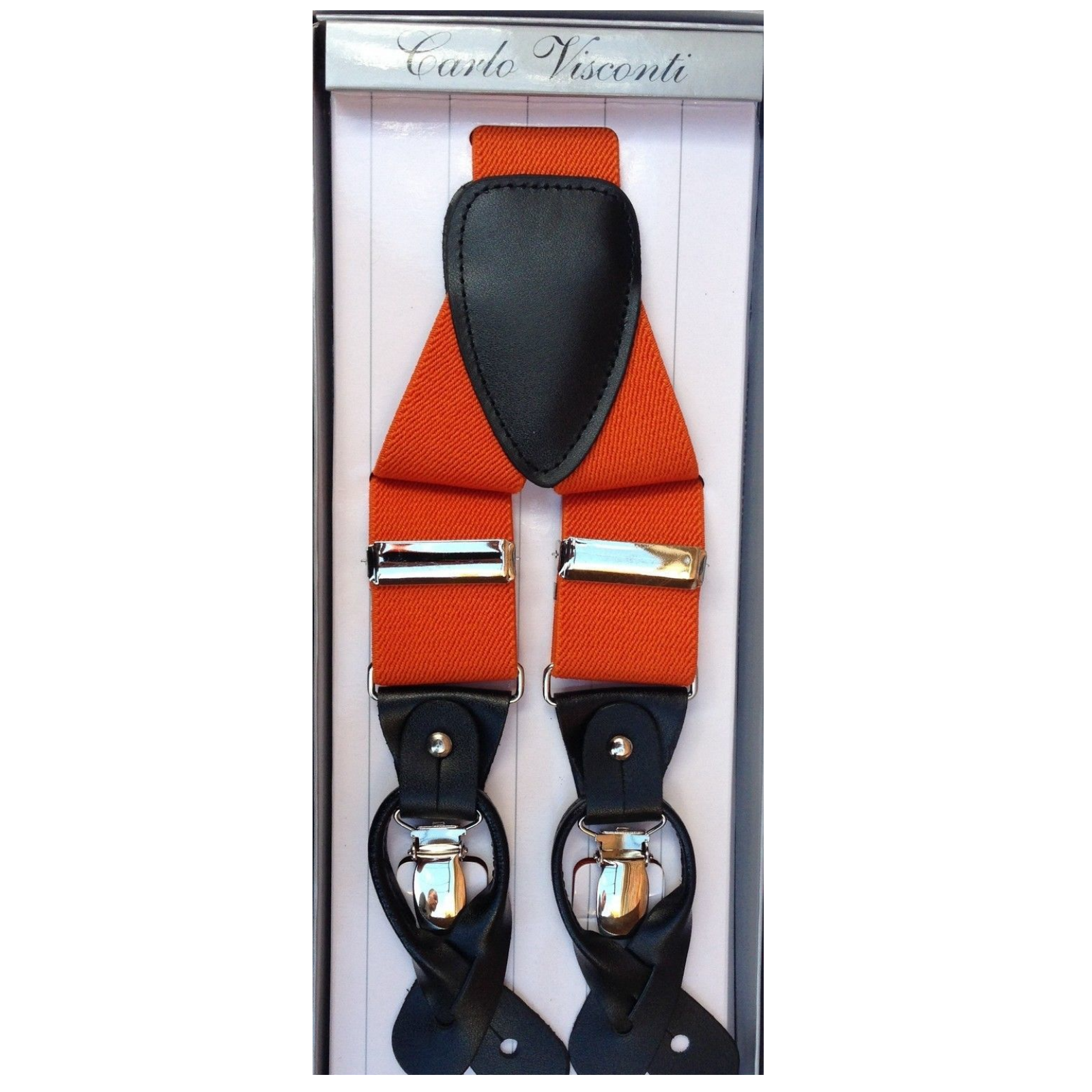 Premium Men's Orange Convertible Clip On Y Back Suspenders Braces