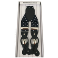 Premium Men's Polka Navy White Convertible Clip On Y Back Suspenders