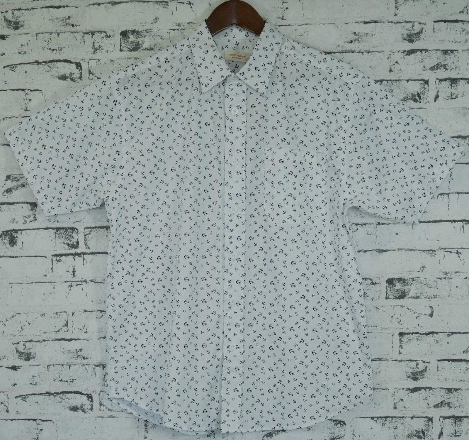 Premium Men's White 100% Cotton Marine Anchor Short Sleeve Shirt 3XL