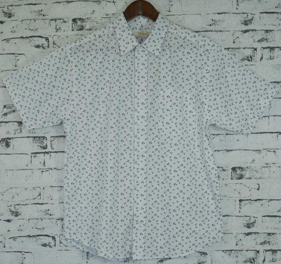Premium Men's White 100% Cotton Marine Anchor Short Sleeve Shirt 3XL