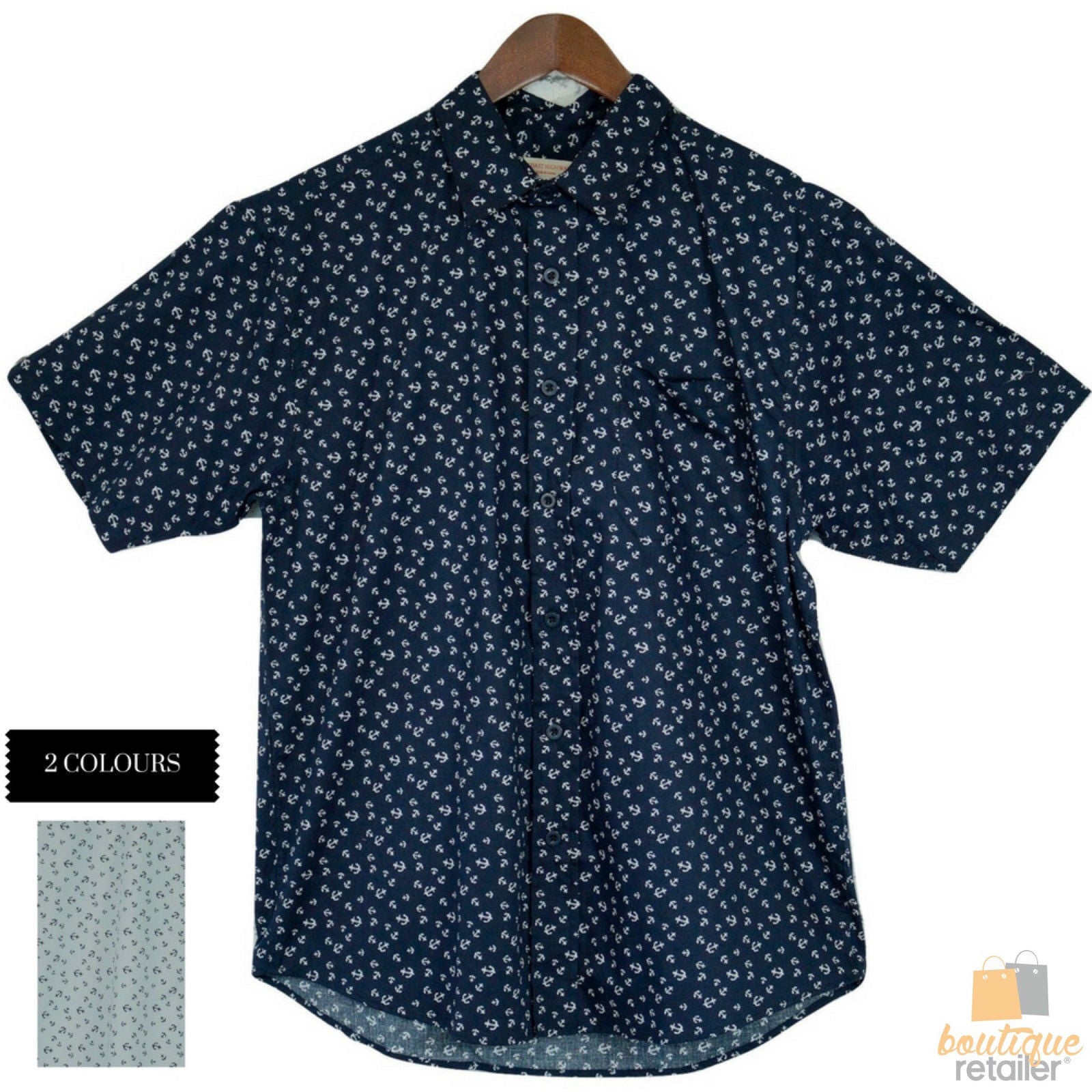 Premium Men's White 100% Cotton Marine Anchor Short Sleeve Shirt 3XL