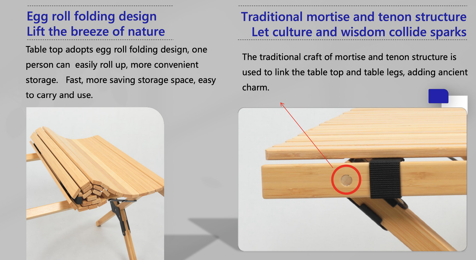 Premium Folding Bamboo Camping Table - 60 x 93cm