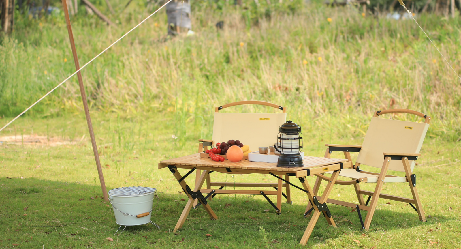 Premium Folding Bamboo Camping Table - 60 x 93cm