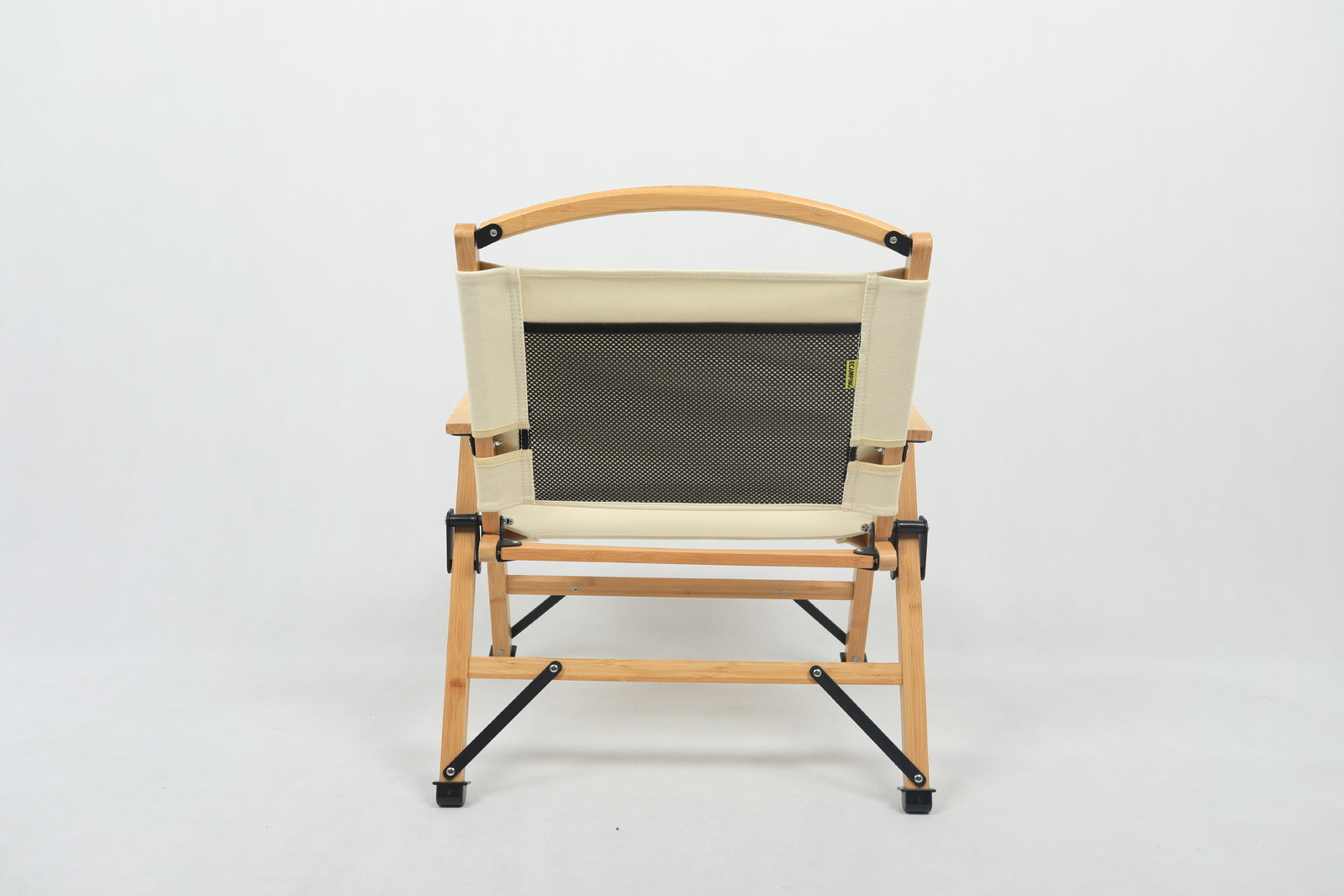 Bamboo Canvas Foldable Camping Chair - Khaki/Beige, 63.5cm Height, Waterproof - SuperSaverAU - view 4