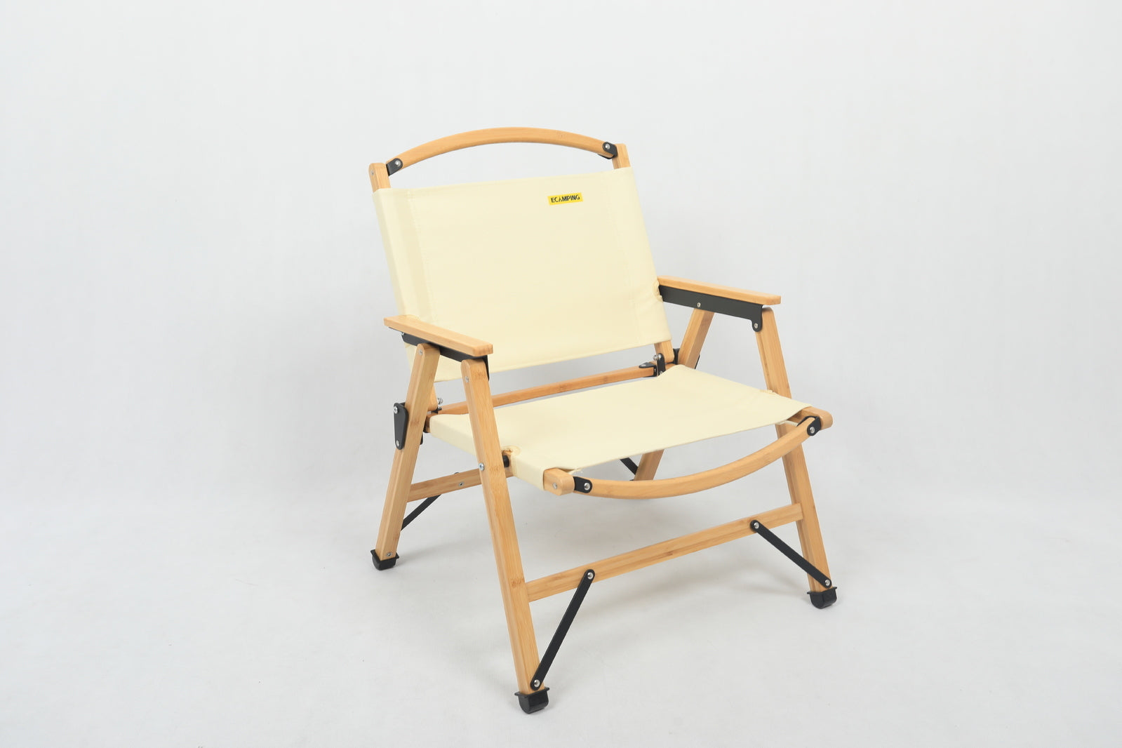 Bamboo Canvas Foldable Camping Chair - Khaki/Beige, 63.5cm Height, Waterproof - SuperSaverAU - view 5