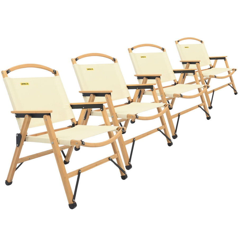 Premium Bamboo Canvas Camping Chairs - 4 Pack, Khaki/Beige