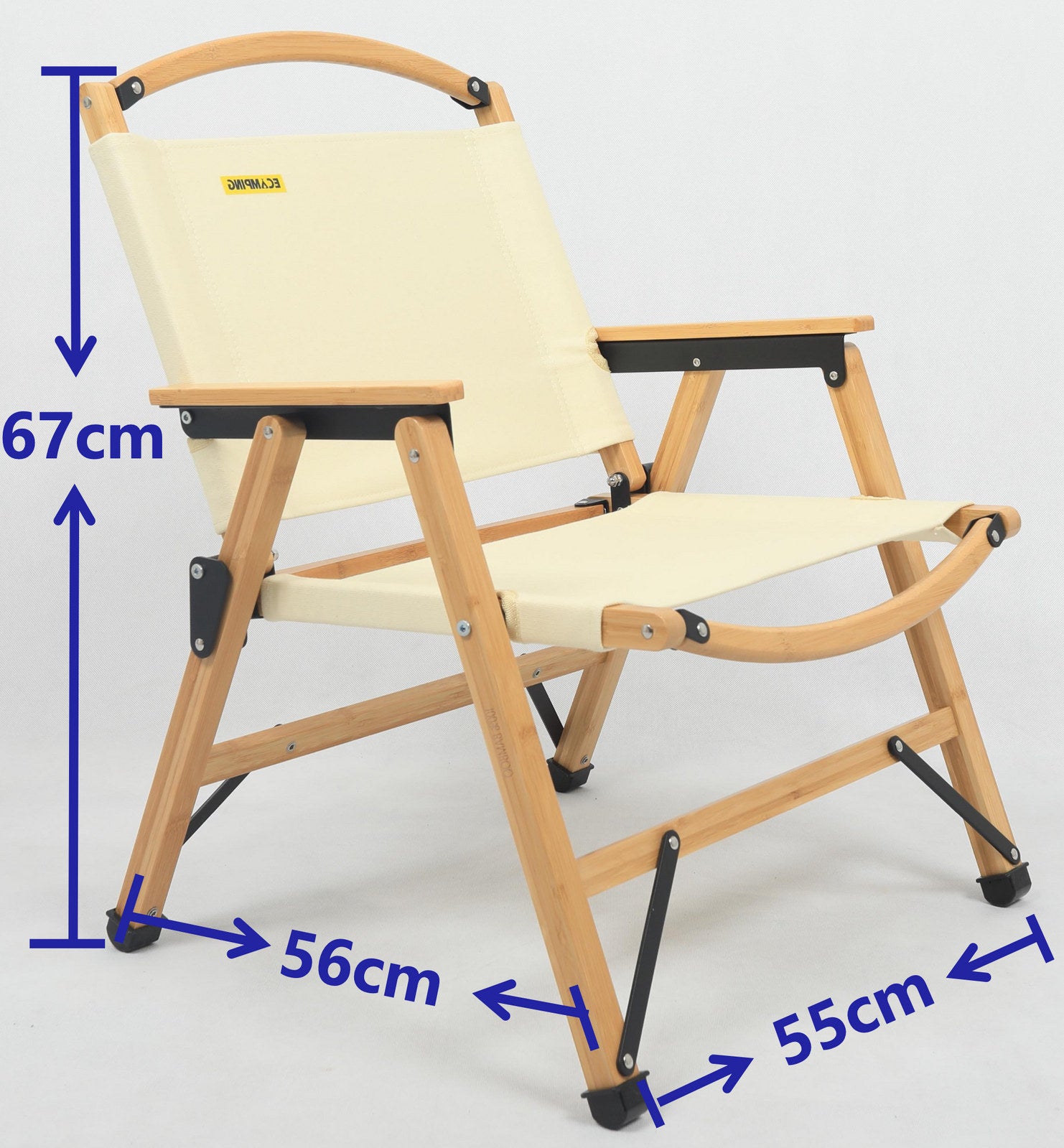 Premium Bamboo Canvas Camping Chairs - 4 Pack, Khaki/Beige