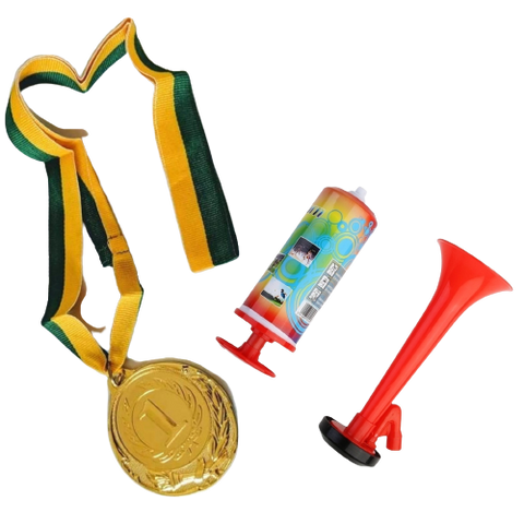 Premium Gold Medal & Air Horn Party Set