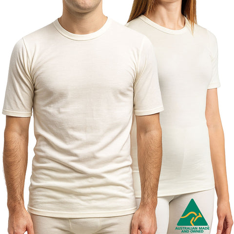 MERINO SKINS Natural 100% Merino Wool Short Sleeve Thermal Top Medium 96cm