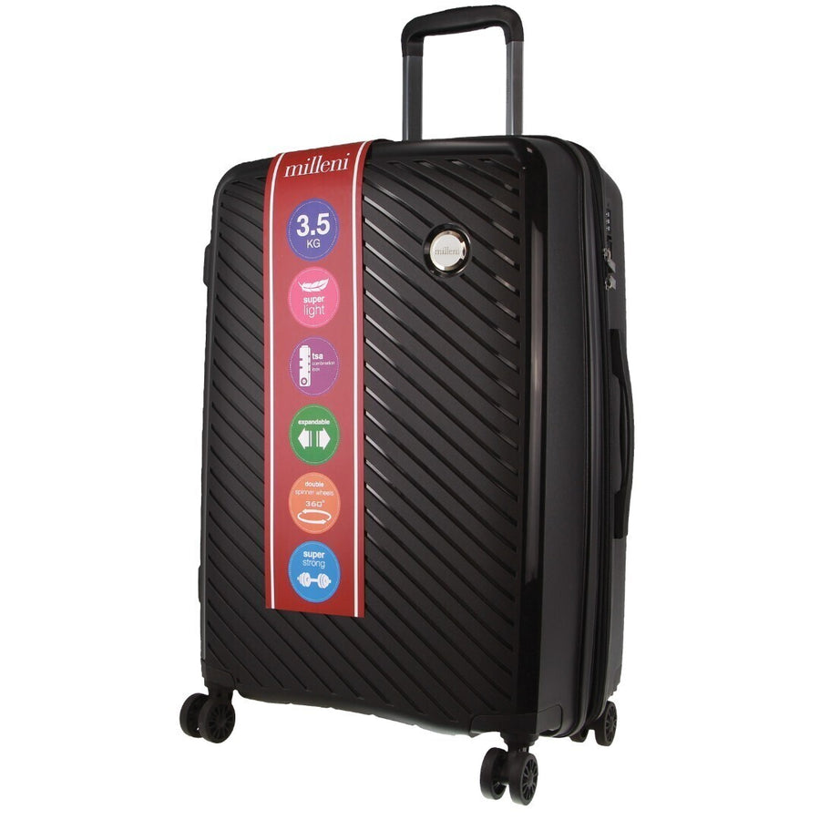 Pierre Cardin Inspired Milleni Checked Luggage Bag 65cm (82.5L) - Black, TSA-Approved, Expandable - SuperSaverAU - view 1
