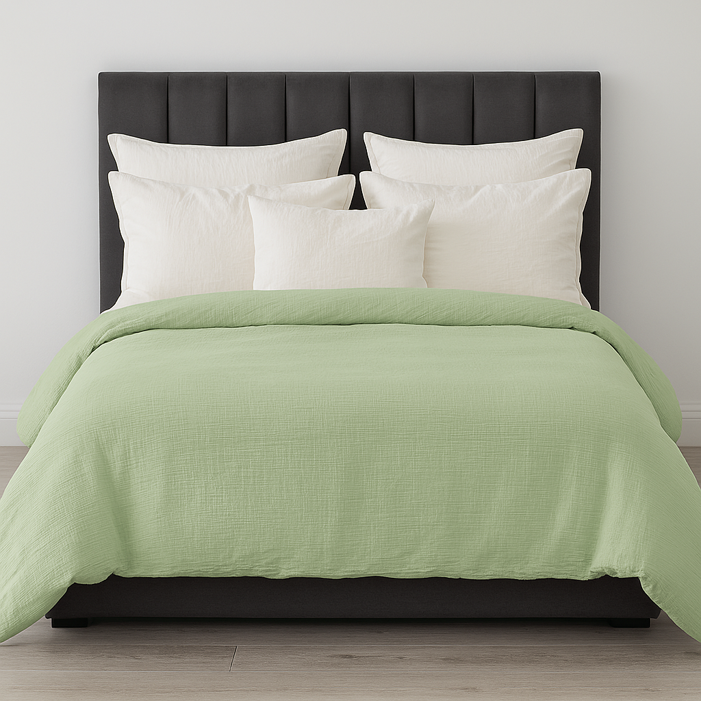 Premium Cotton Muslin Quilt Cover Set – Pastel Green Double