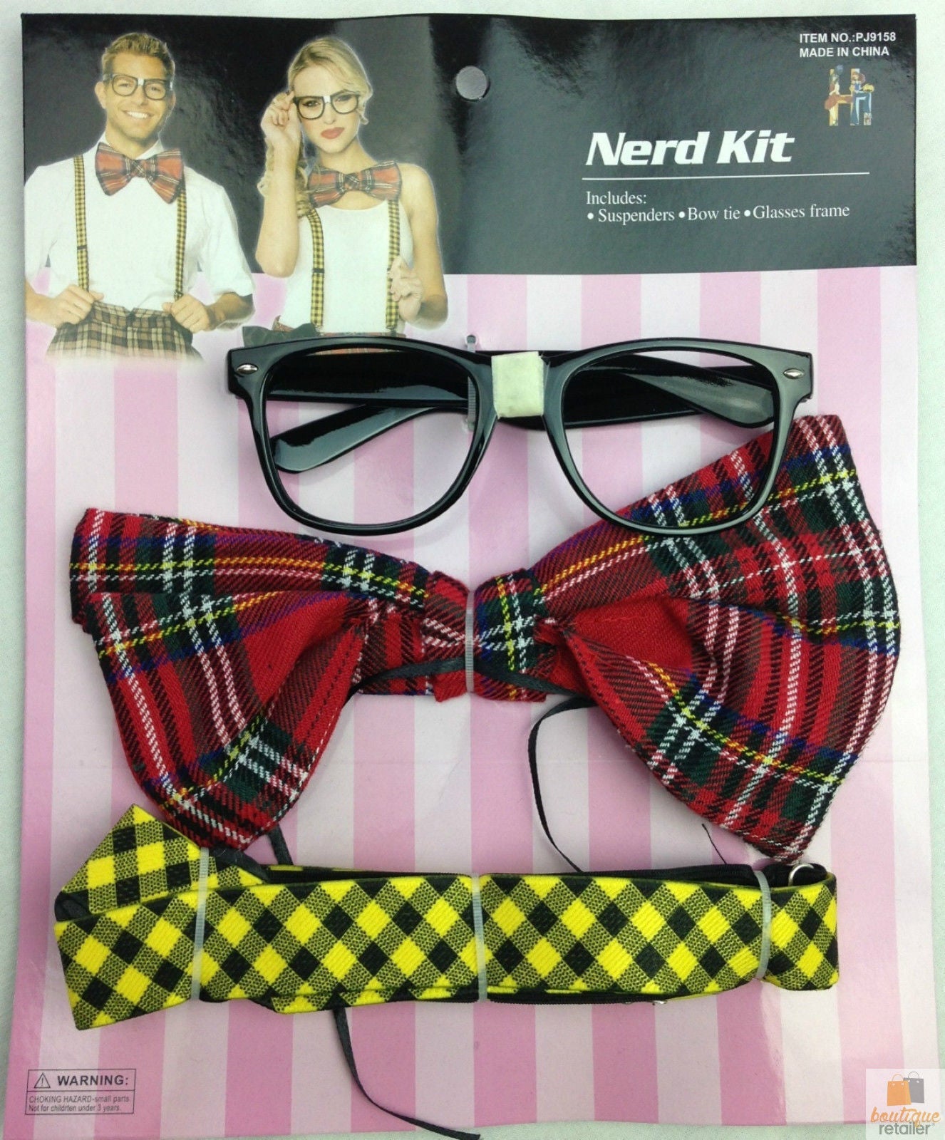 Premium Nerd Costume Kit with Glasses, Braces & Bow Tie