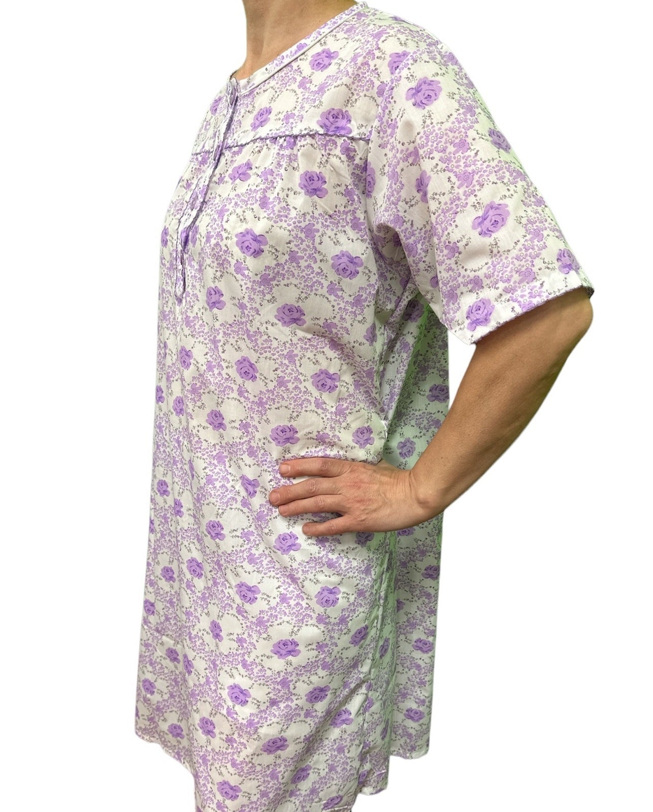 Premium Women's Lilac 100% Cotton Short Sleeve Nightie Size 14