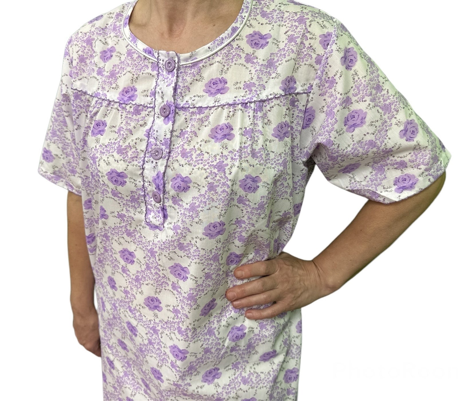 Premium Women's Lilac 100% Cotton Short Sleeve Nightie Size 16