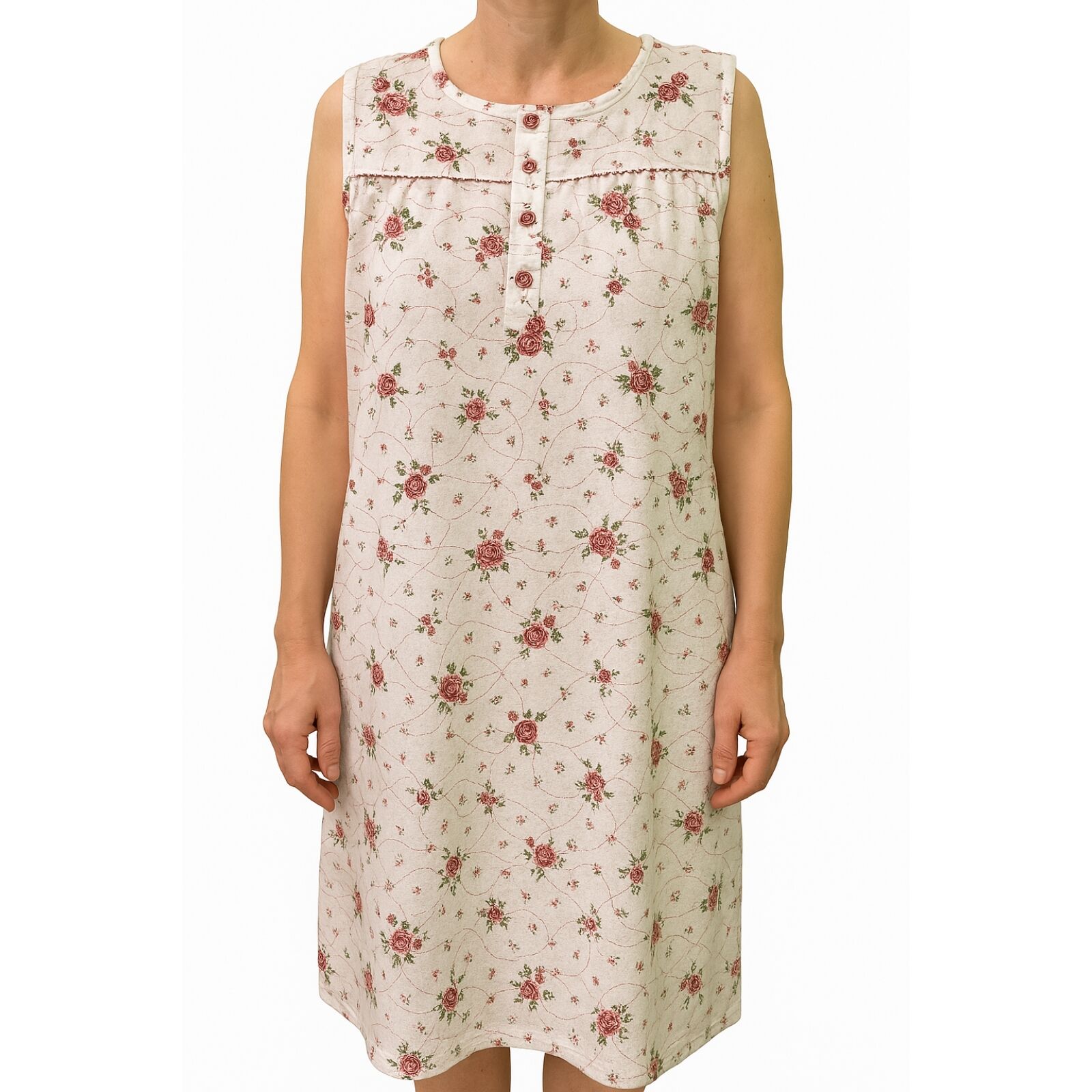 Premium Women's White 100% Cotton Sleeveless Button Front Nightie Size 14