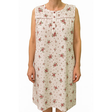 Premium Women's White 100% Cotton Sleeveless Button Front Nightie Size 14