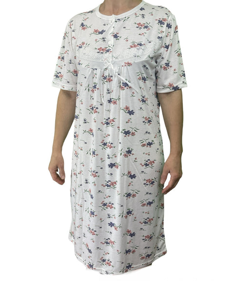 Premium Women's White Pink Cotton Sleeveless Lace Nightie Size 16