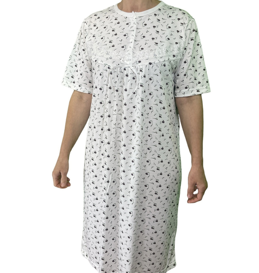 Premium Women's White Purple Cotton Sleeveless Lace Nightie Size 16