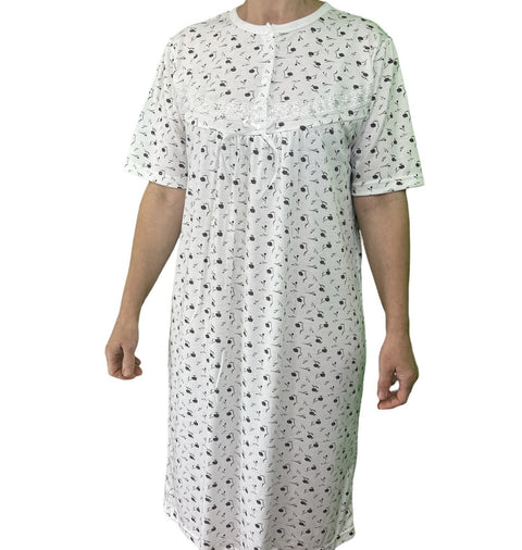 Premium Women's White Purple Cotton Sleeveless Lace Nightie Size 20
