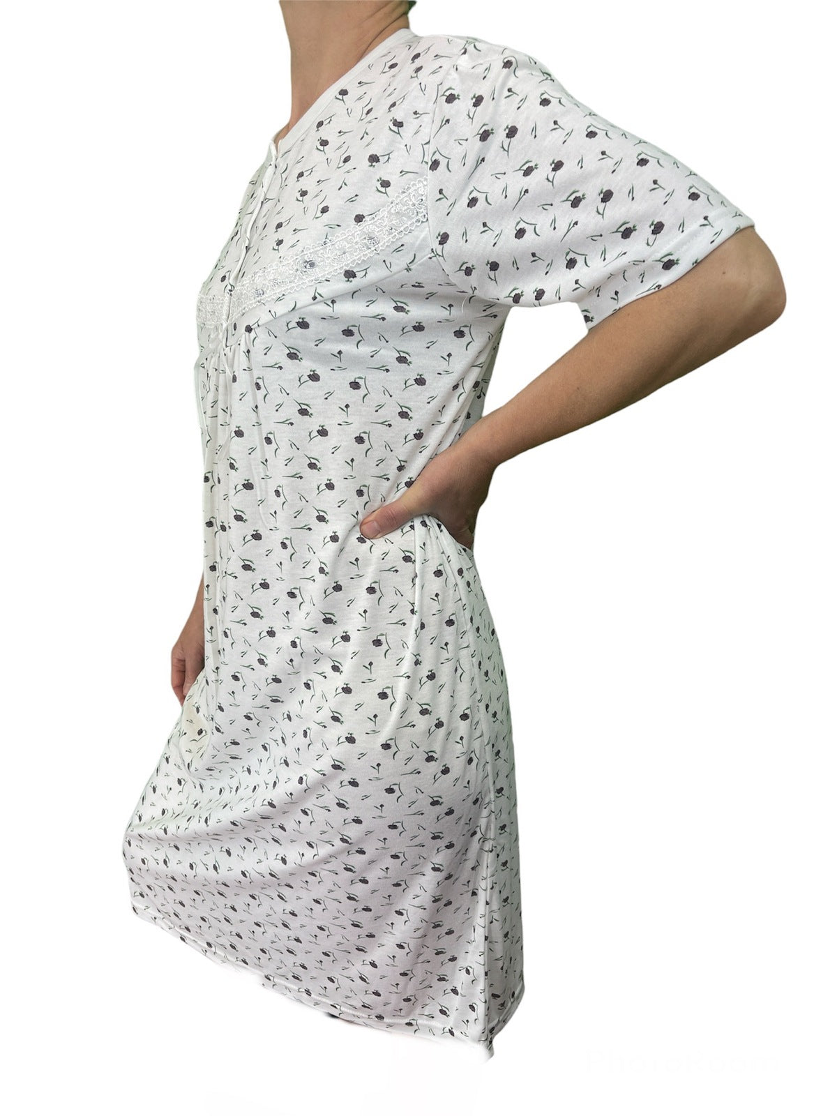 Premium Women's White Purple Cotton Sleeveless Lace Nightie Size 20