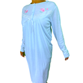 Premium Women's Blue Cotton Long Sleeve Lace Nightie Size 16