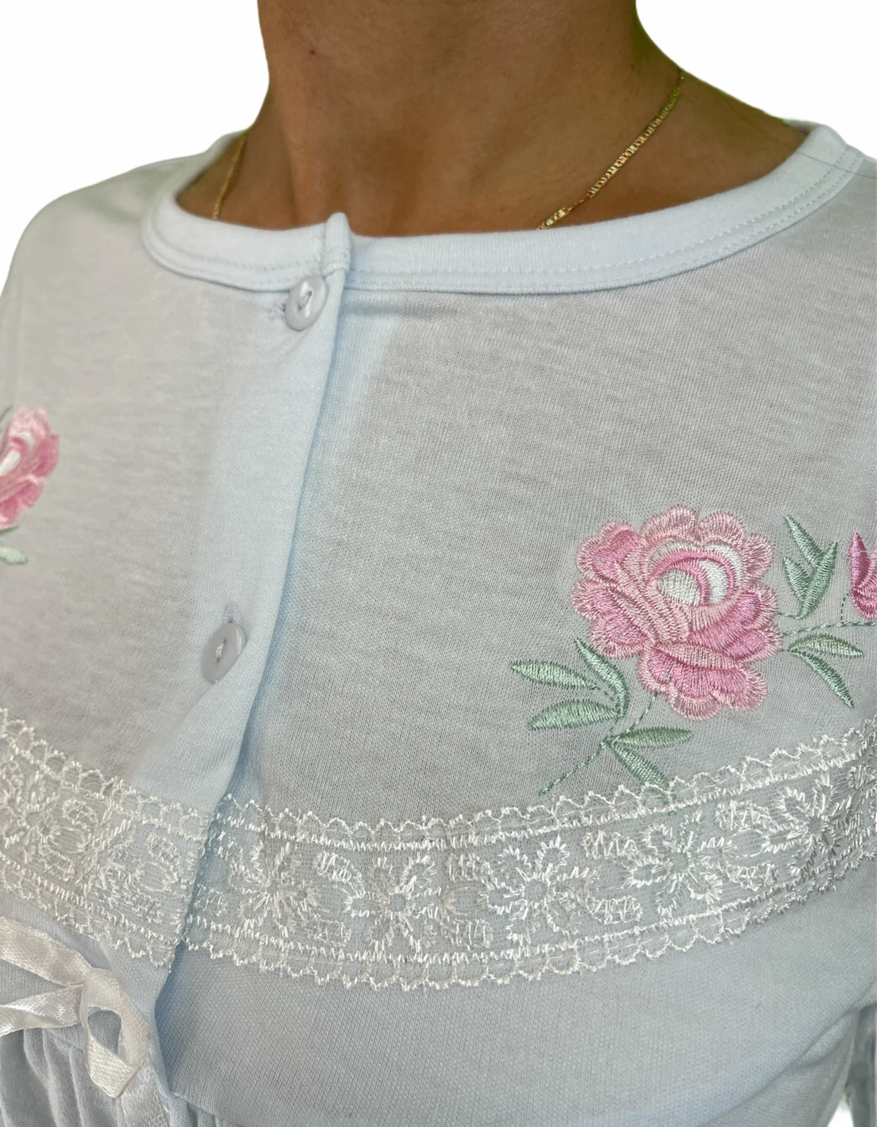 Premium Women's White Cotton Long Sleeve Lace Nightie Size 20