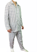 Premium Men's White Blue 100% Cotton Button Up Pyjama Set XXL