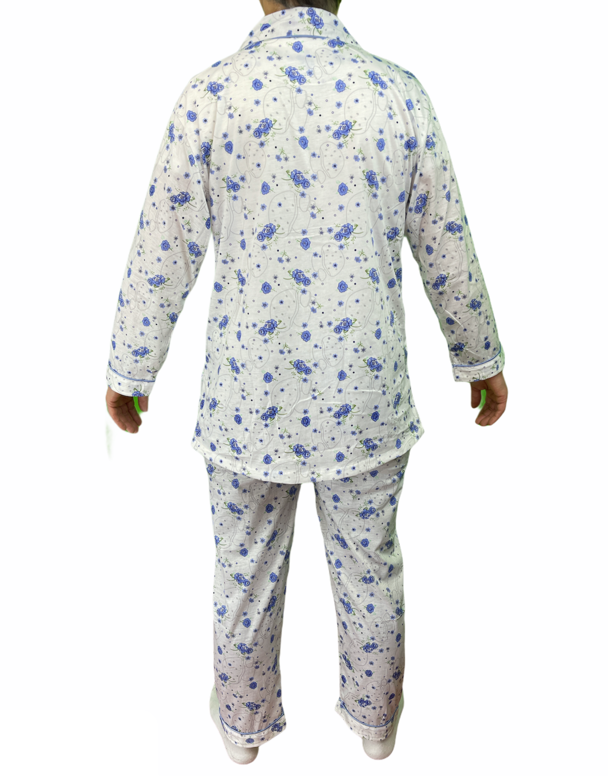 Premium Women's Blue Floral 100% Cotton Button Up Pyjama Set Size 14