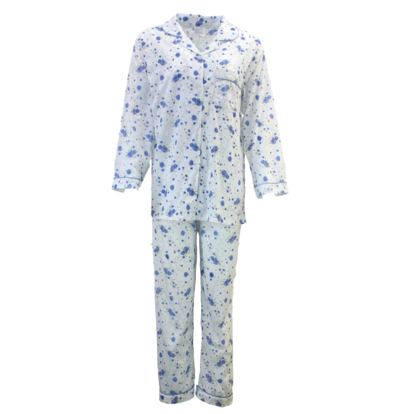 Womens PYJAMAS PJs Set Pajamas Ladies Cotton PJ Womens Long Sleeve Sleepwear - Blue - 20