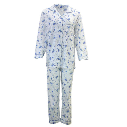 Womens PYJAMAS PJs Set Pajamas Ladies Cotton PJ Womens Long Sleeve Sleepwear - Blue - 20