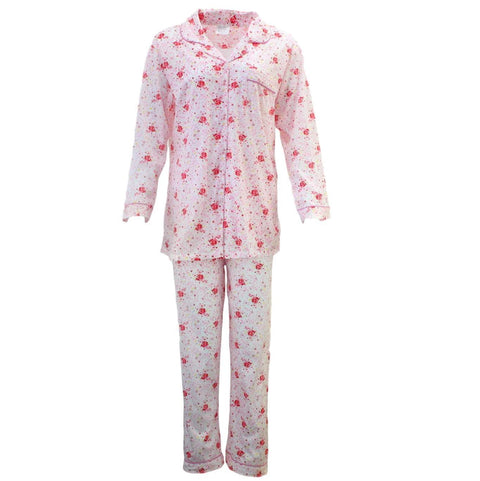 Premium Women's Pink Floral 100% Cotton Button Up Pyjama Set Size 18
