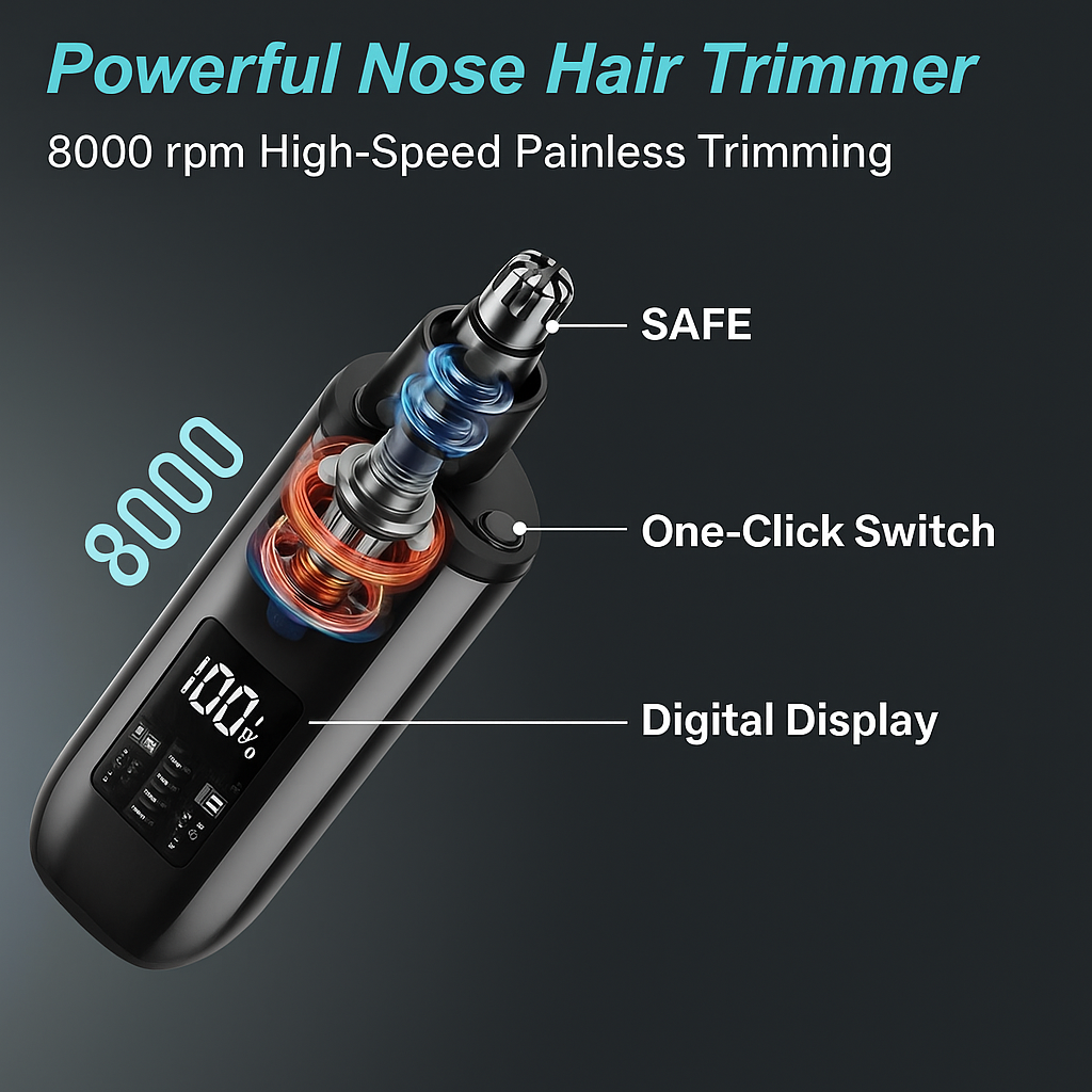 G'DAY SIR Black USB-C Rechargeable Nose Hair Trimmer with LCD Display