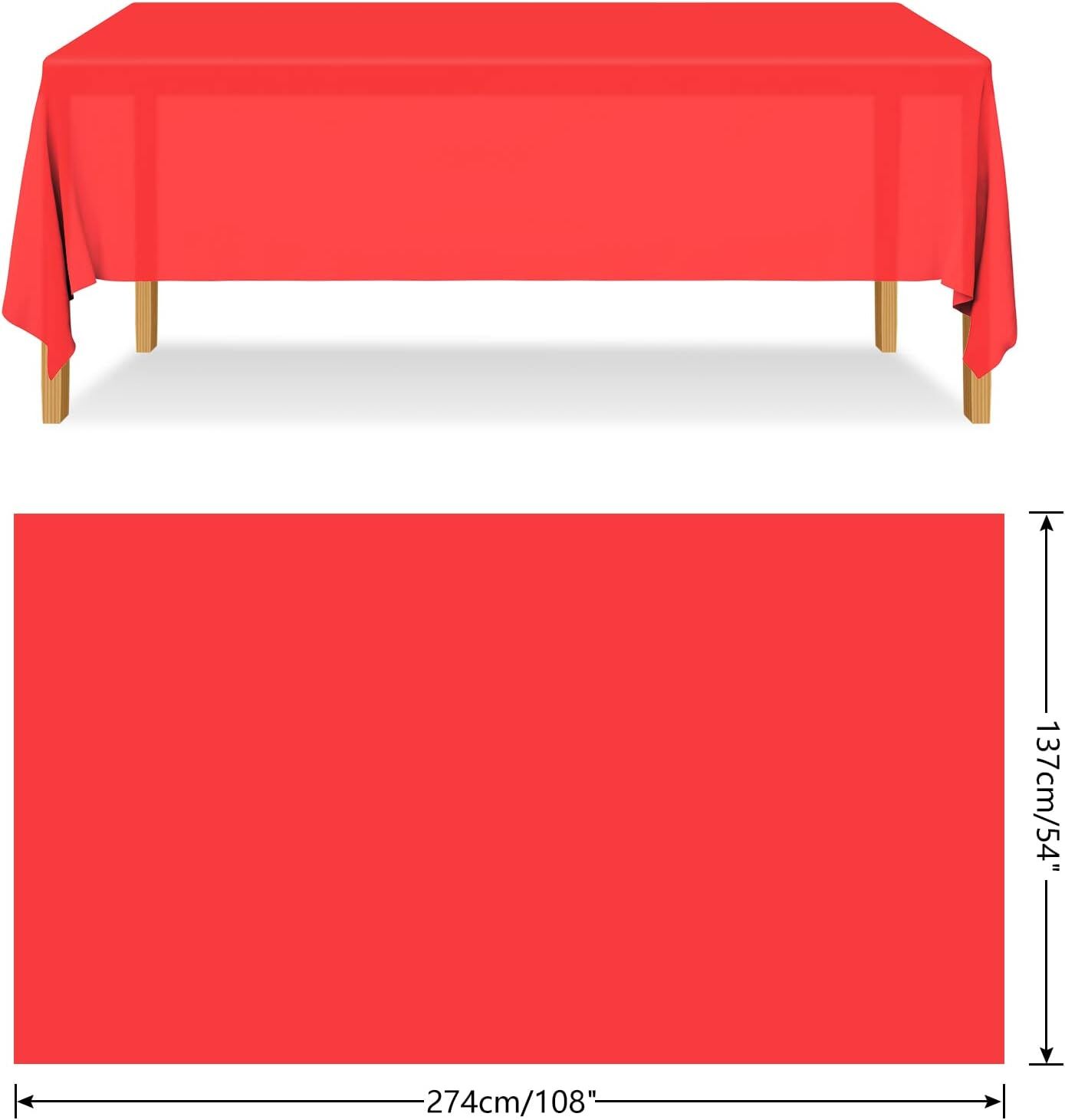 Premium Reusable Plastic Party Tablecloth - Red, 137 x 274cm