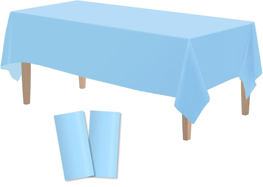 Sky Blue Rectangular Party Tablecloth 137cm x 274cm Reusable & Washable - SuperSaverAU - view 1