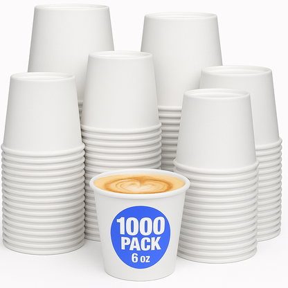 1000pcs 6oz Premium White Paper Coffee Takeaway Cups Bulk