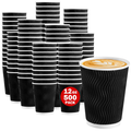 500x Triple Wall Coffee Cups (12oz) Disposable Takeaway BPA Free Paper Bulk in Black - SuperSaverAU - view 1