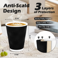 500x Triple Wall Coffee Cups (12oz) Disposable Takeaway BPA Free Paper Bulk in Black - SuperSaverAU - view 2