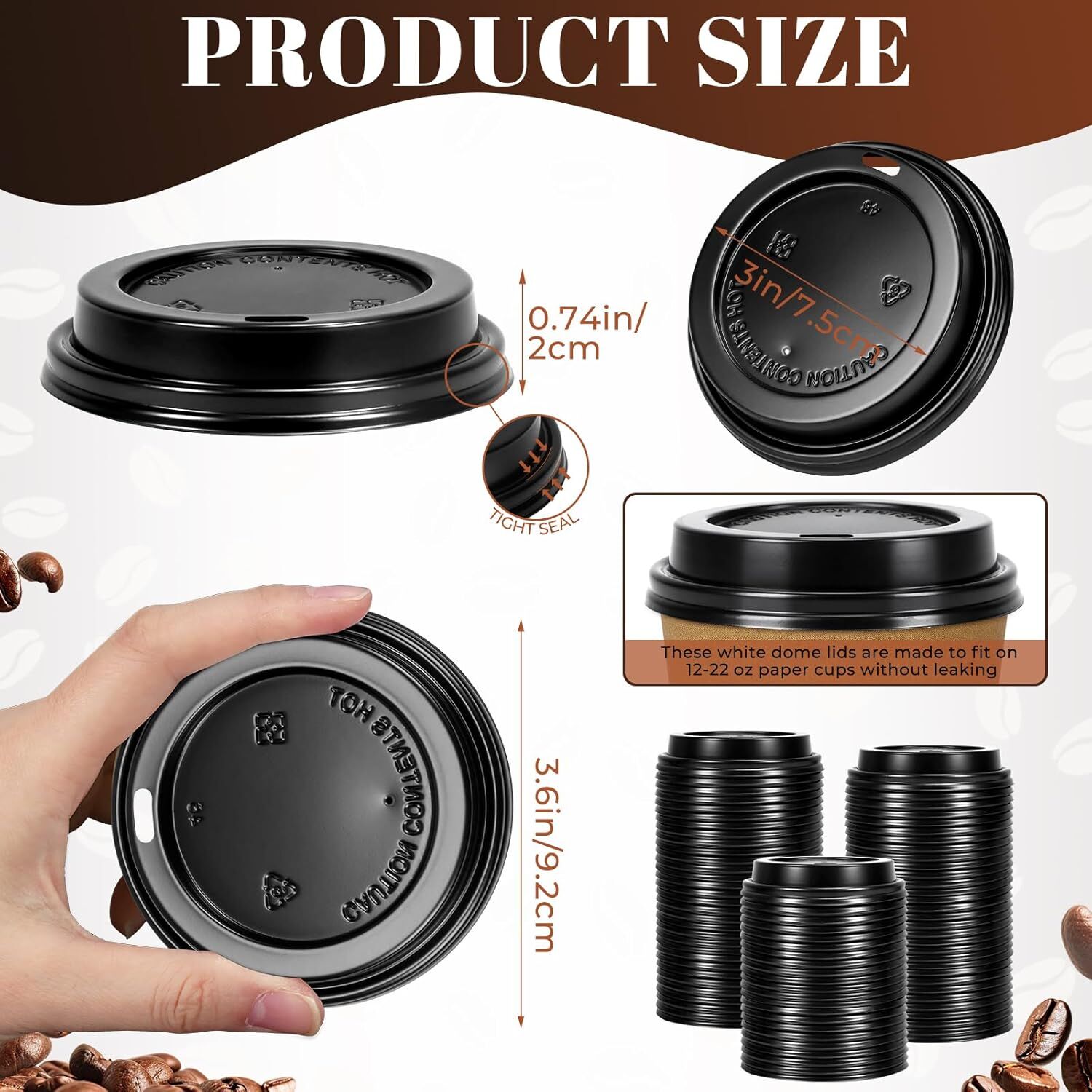 1000x 90mm Plastic Coffee Cup Lids for 12oz / 16oz Cups Dome Style - Black - SuperSaverAU - view 3